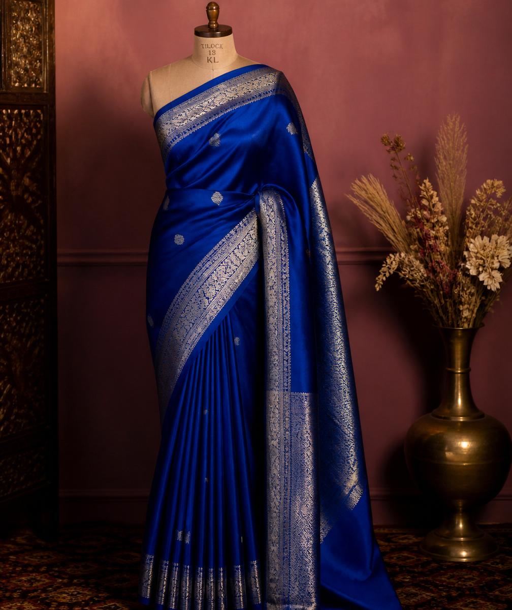 Silk saree styled with matching blouse and jewelry